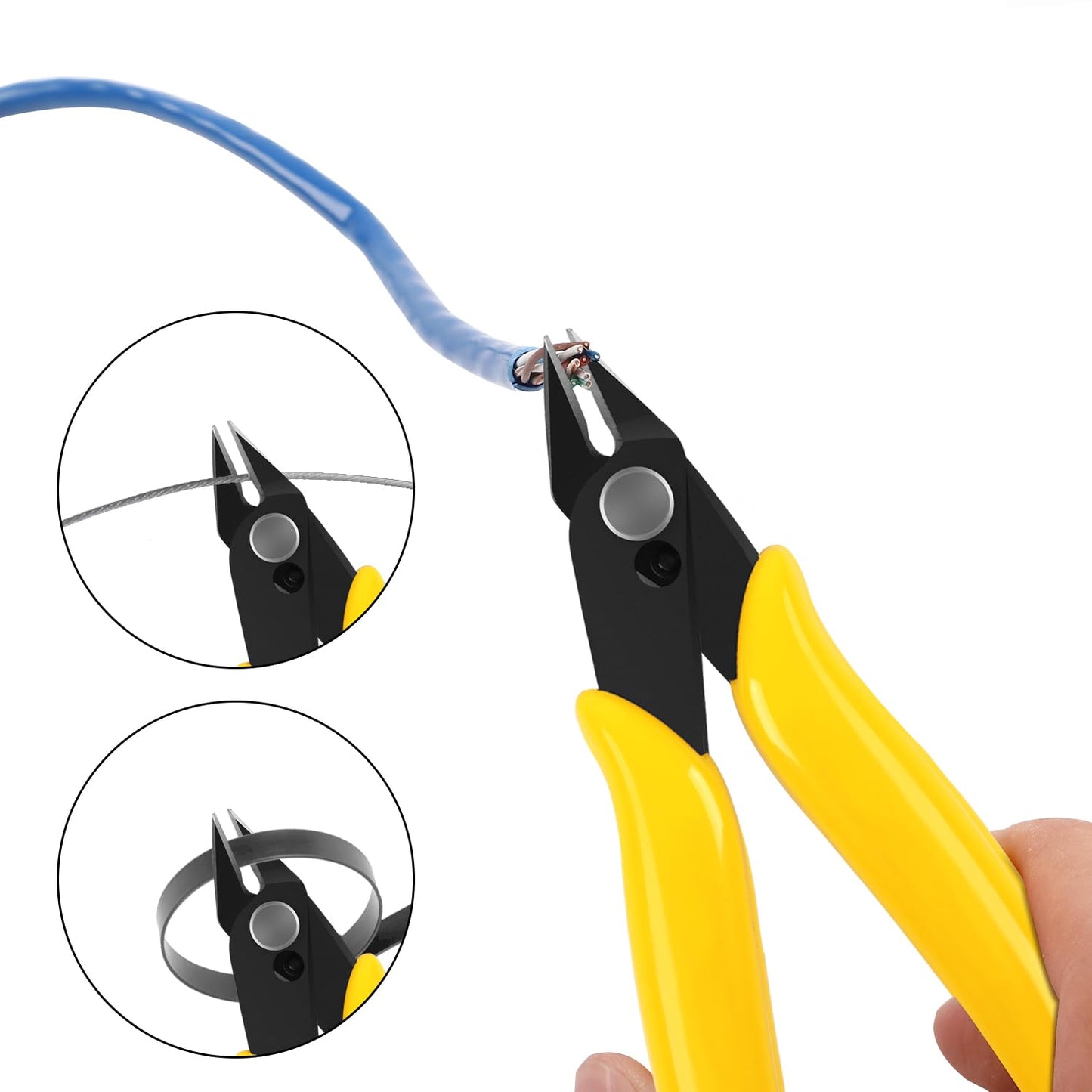 HongWay 5pcs Micro Flush Cutters 5" – Diagonal Wire Cutters with Spring, Electronics, Model, Copper & Heating Wire Snips, Yellow