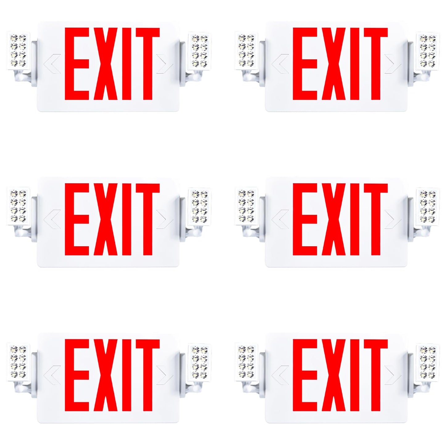Sunco 6 Pack Emergency Exit Signs With Lights With Backup Battery, Red, 94V-0 Fire Resistant, 120-277V, Wall Or Ceiling Mount, Commercial Grade UL