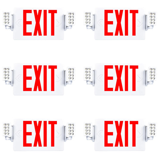 Sunco 6 Pack Emergency Exit Signs With Lights With Backup Battery, Red, 94V-0 Fire Resistant, 120-277V, Wall Or Ceiling Mount, Commercial Grade UL