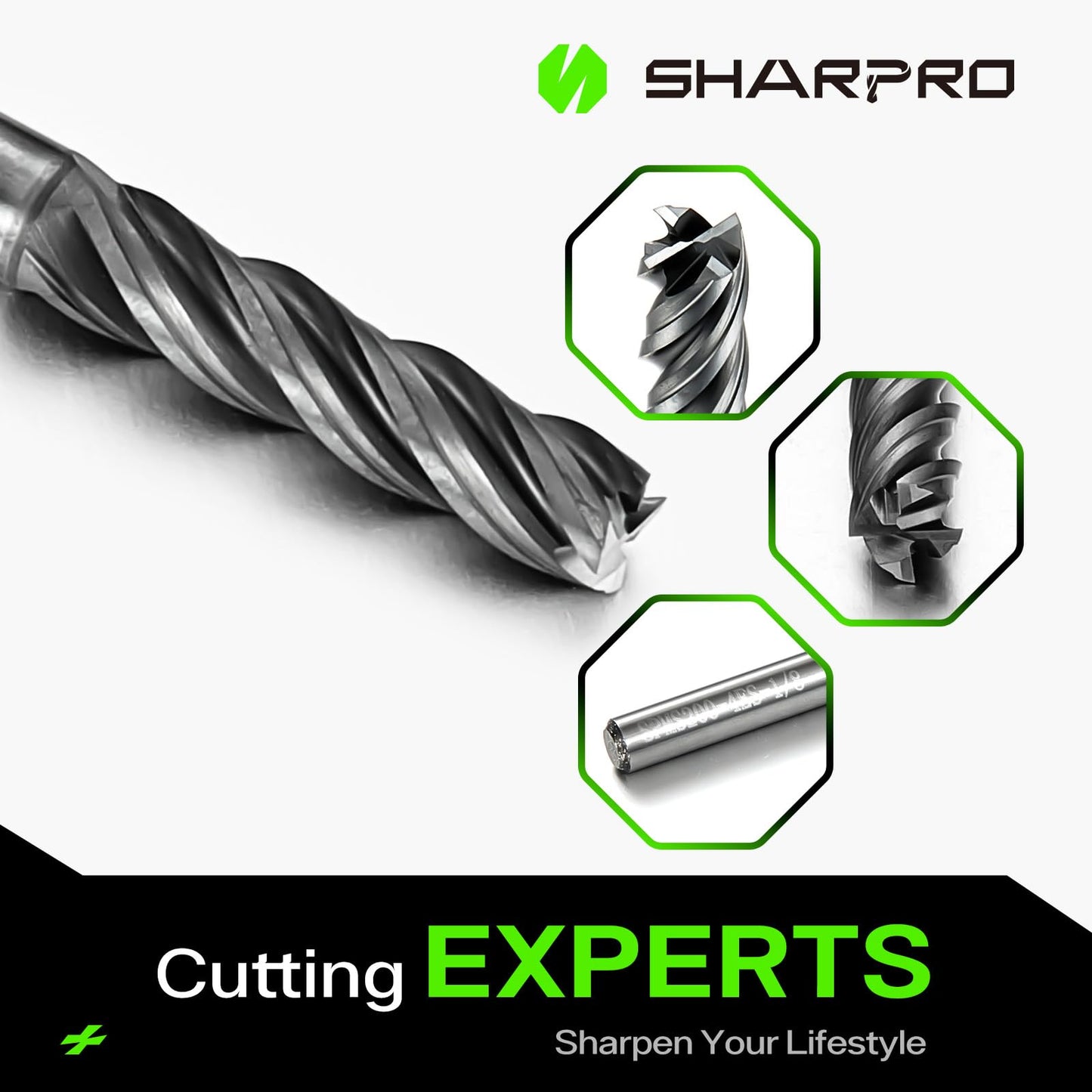 SHAPPRO 5PCS 1/8" Carbide 4-Flute Square End Mill, CNC Router Bits for Alloy Steel, Stainless Steel, Cast Iron, Heat-Resistant
