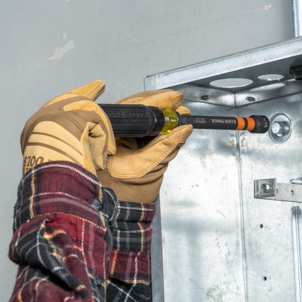 Klein Tools 32950 Ratcheting Impact Rated Hollow Power Nut Driver Set with Handle, Magnetic, Color Coded, 6 SAE Hex Sizes and Handle Included