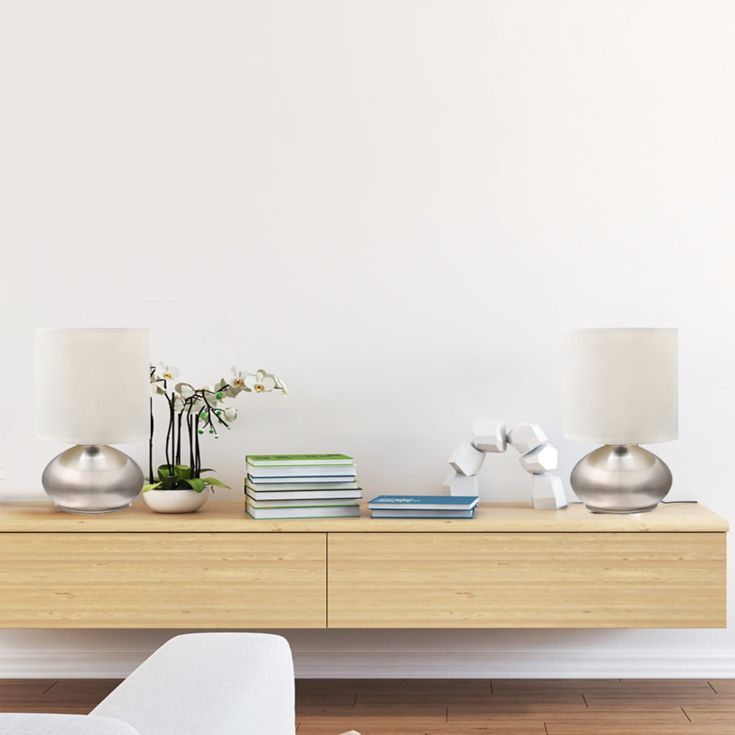 Catalina Caden Mini Touch Reading Lamps Set of 2 – Silver Accent Desk/Nightstand Lights for Bedroom, Dorm or Office, 9.25", LED Bulb Not Included