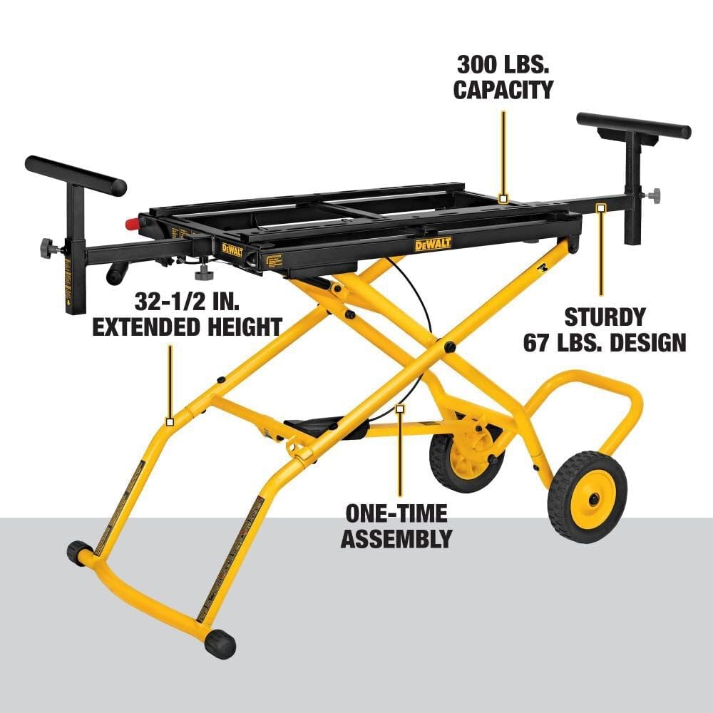 DEWALT DWX726 Miter Saw Stand, 32.5"x60", Foldable Rolling Steel Stand with Wheels, Adjustable Height & 8 ft Material Support