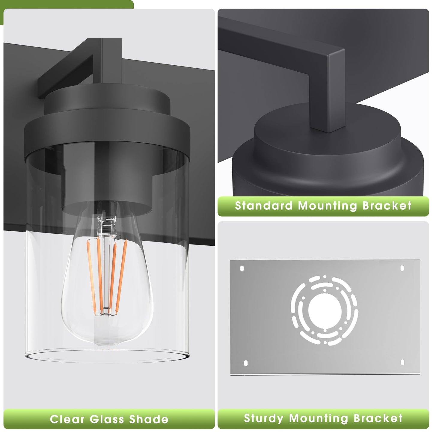 Espird 3-Light Bathroom Vanity Light, 22" Matte Black Wall Sconce with Clear Glass Shade, Modern Lighting for Mirror & Living Room