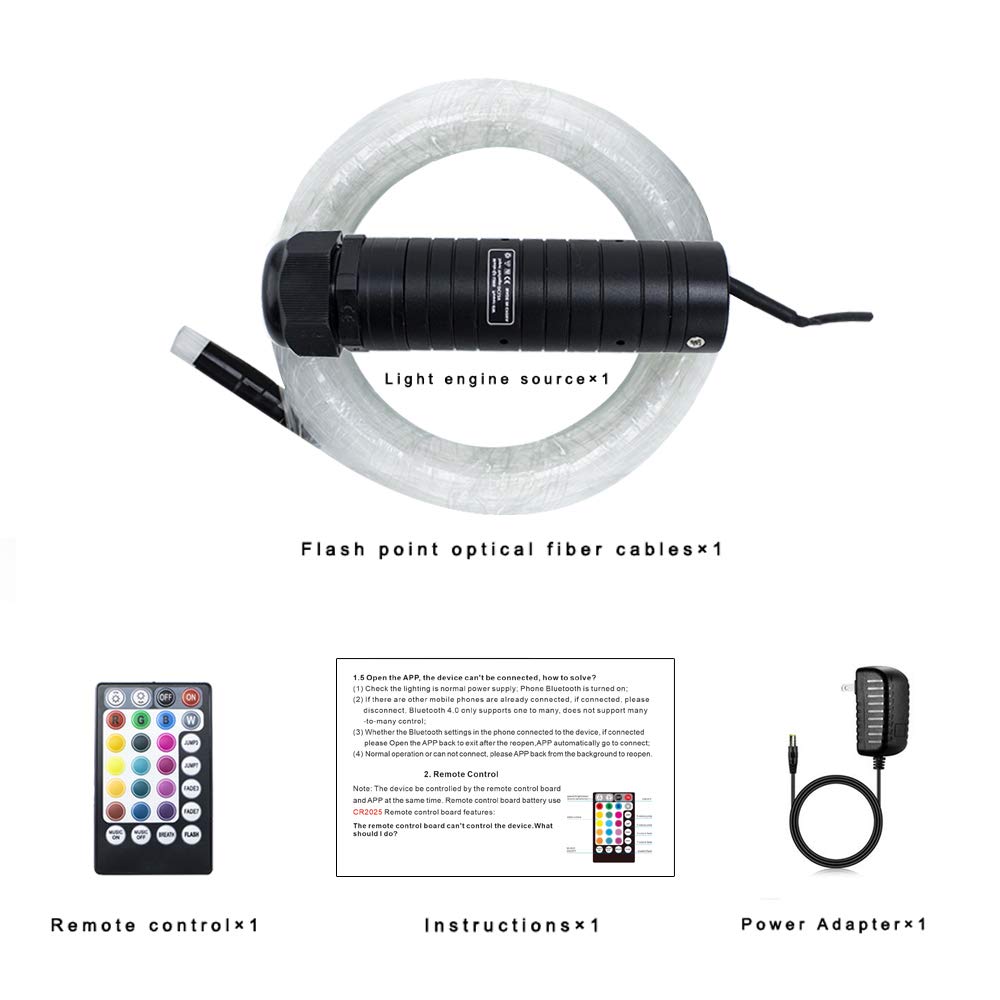 AMKI 6W RGBW Fiber Optic Curtain Light, Bluetooth Waterfall LED for Kids, Sensory Room, Home Decor, 200 Strands, 6.5ft/2m