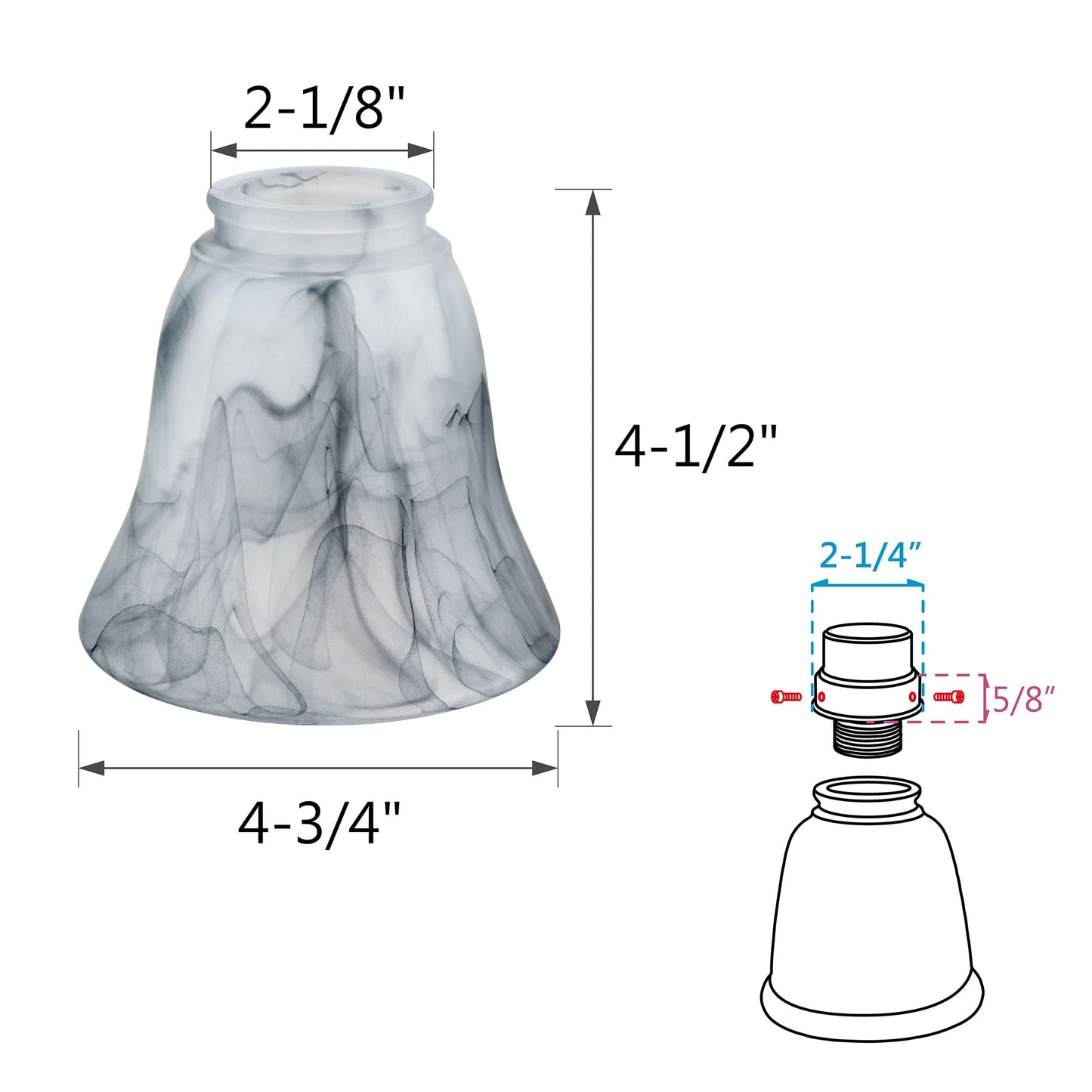 Aspen Creative 23166-4 Traditional Smokey Alabaster Bell Ceiling Fan Replacement Glass Shade, 2-1/8" Fitter, 4-3/4" Diameter x 4-1/2" Height 4 Pack