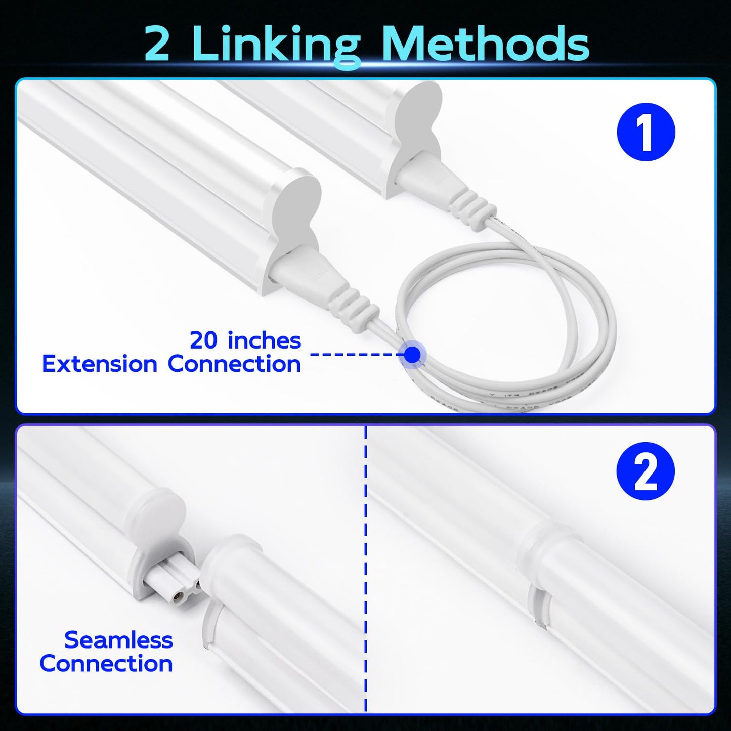 hykolity 2-Pack 4FT LED Shop Light, 22W 2200lm 6500K, Linkable Utility Fixture with Built-in On/Off Switch