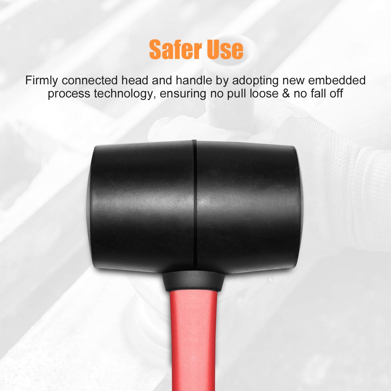 ZUZUAN Fiberglass Handle Rubber Mallet Hammer Set, 8 OZ and 16 OZ, Soft Blow Tasks without Damage, Black with Red, 2 Packs