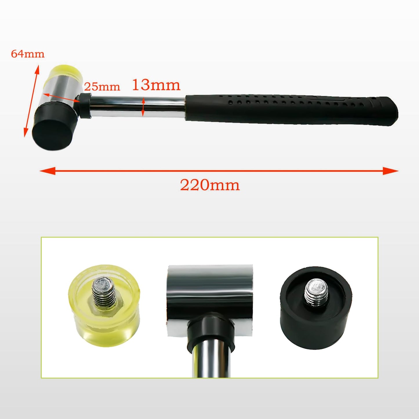 25mm Dual Head Nylon Rubber Hammer, Double-Sided Lightweight Jewelers Metal Mallet, Soft Multipurpose Hammer for Home Decoration & Installation