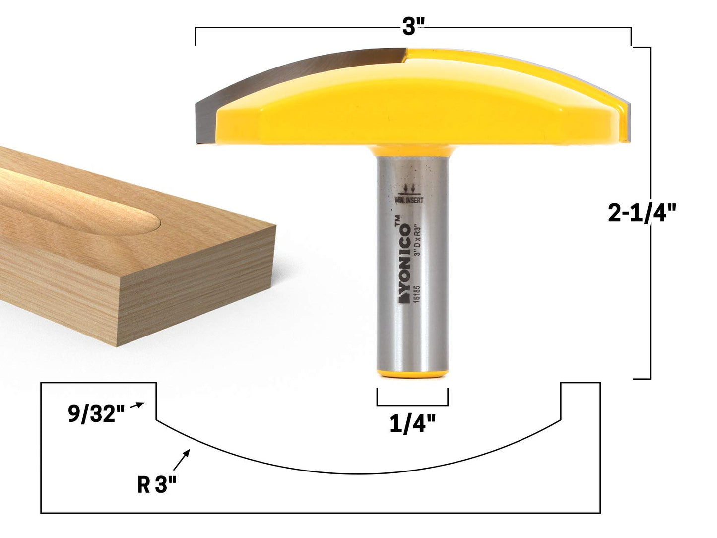 YONICO Router Bits Horizontal Crown 3-Inch Radius 1/2-Inch Shank 16185