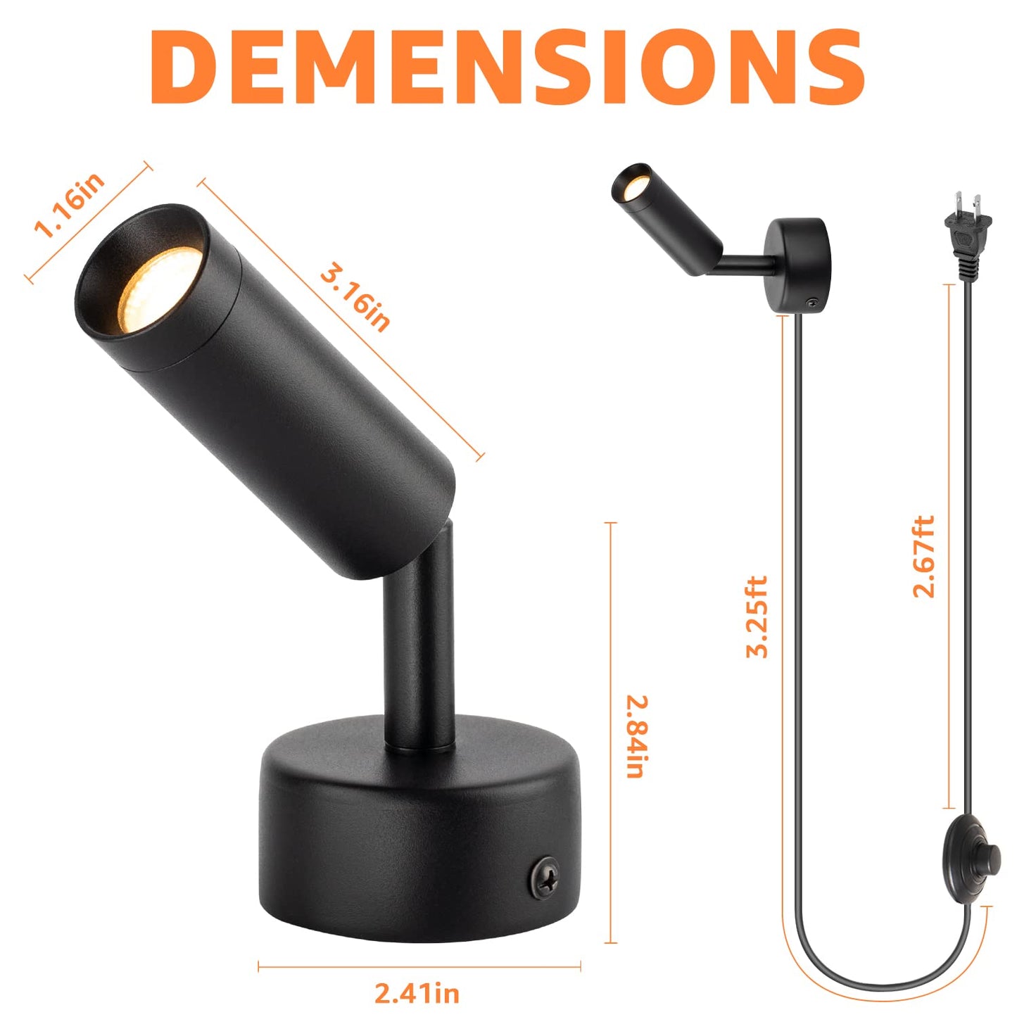 URTOM 2-Pack LED Indoor Spotlight Uplights for Plants & Home | Warm White Floor Accent Lamps with 5.9ft Cord & Foot Switch