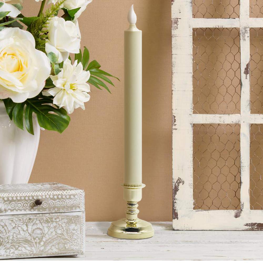 DRomance Flameless LED Window Candles with Remote & Timer, Battery-Operated Tapers with Suction Cups, Set of 6, Gold Holders