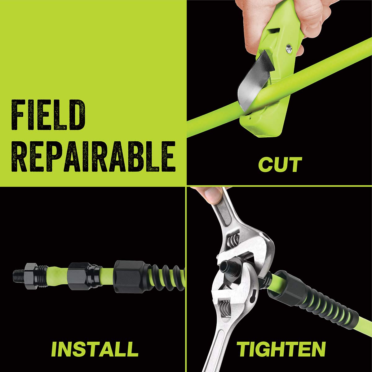 Flexzilla Pro Air Hose, 3/8 in. x 25 ft., Heavy Duty, Lightweight, Hybrid, ZillaGreen - HFZP3825YW2