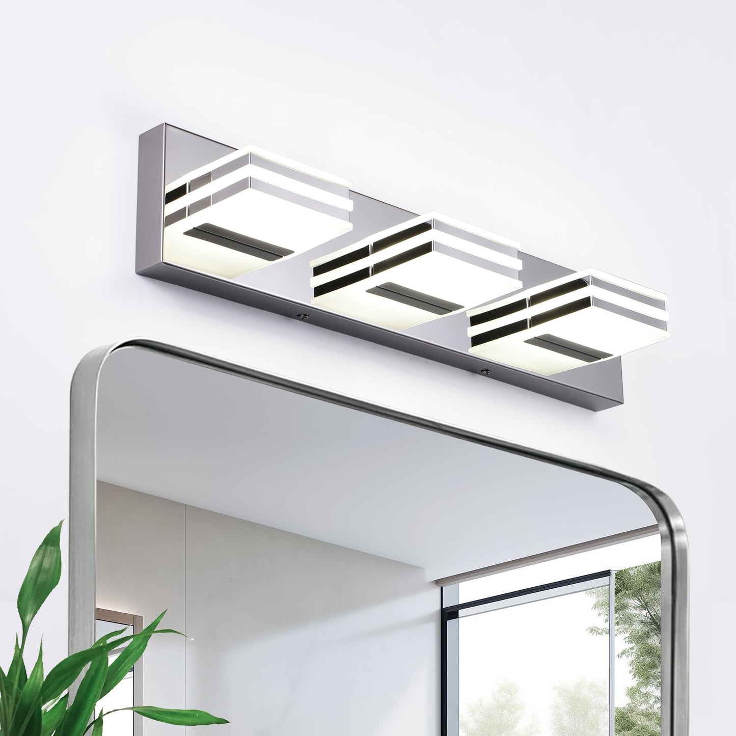 LED Vanity Light 20" for Bathroom, 3-Light Chrome Fixture, 18W Modern Mirror Lamp, 6000K Bright Wall Sconce