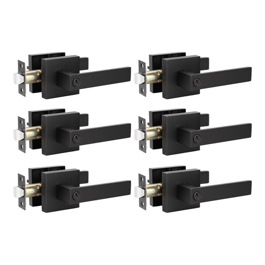 KNOBWELL 6 Pack Door Handles Black, Privacy Door Lever Bed and Bath Leverset Lockset, Left or Right Handing, Matte Black Finish 2.07 lb One Lever