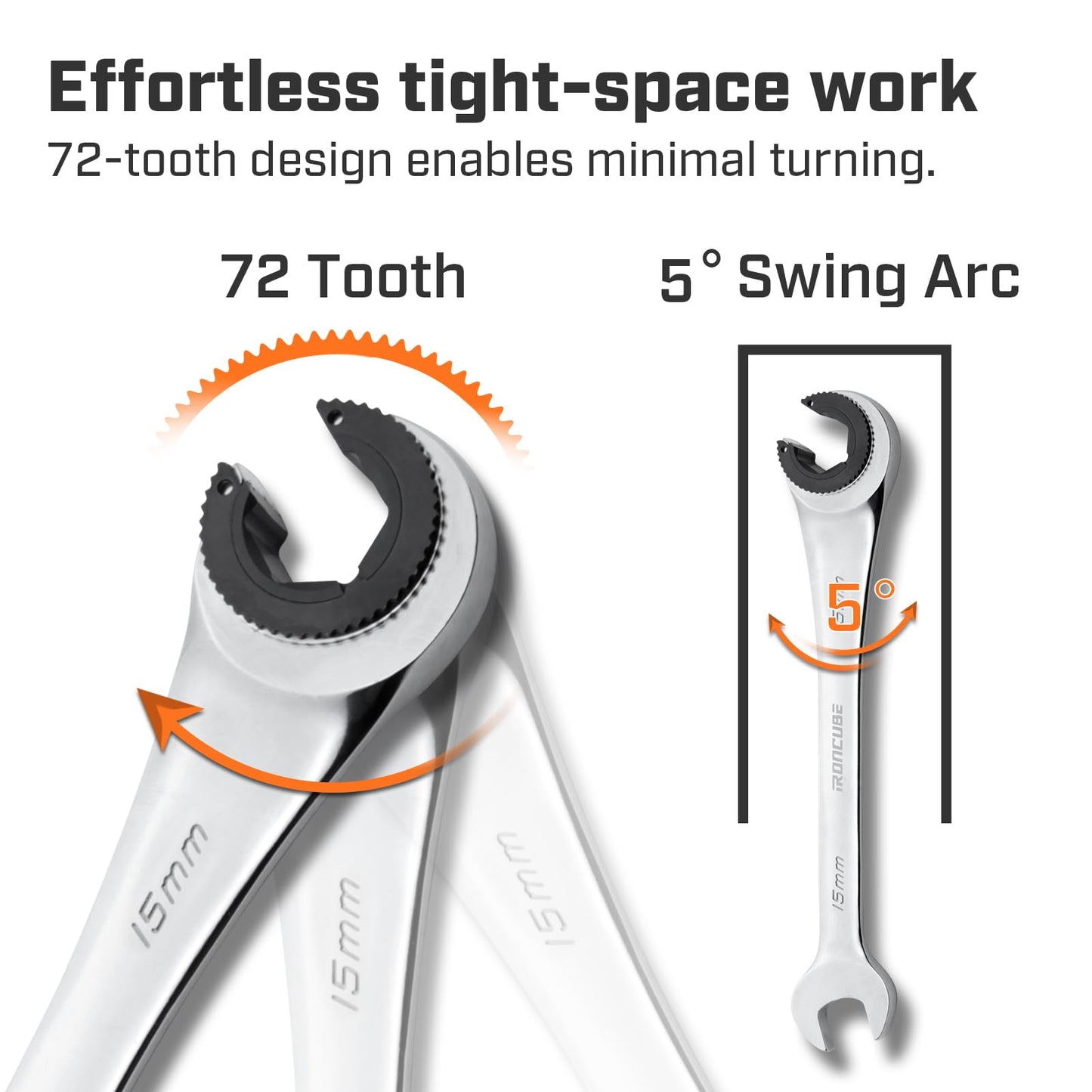 ironcube Brake Line Wrench Set: Metric 10-17mm - Ratcheting Open-end for Nuts on Fuel, Brake or Air Conditioning Lines