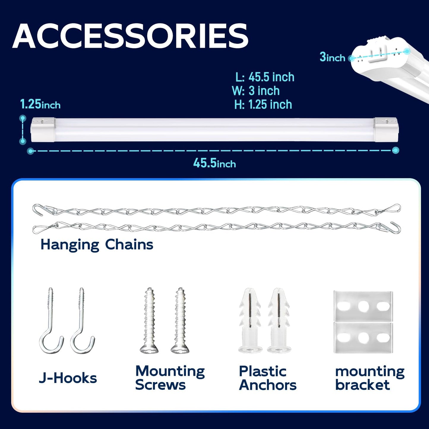 Hykolity 2-Pack 4FT Linkable LED Shop Lights, 4400 Lumens 42W 5000K Daylight Garage & Workbench Lighting, Plug-In, Hanging or Surface Mount, ETL