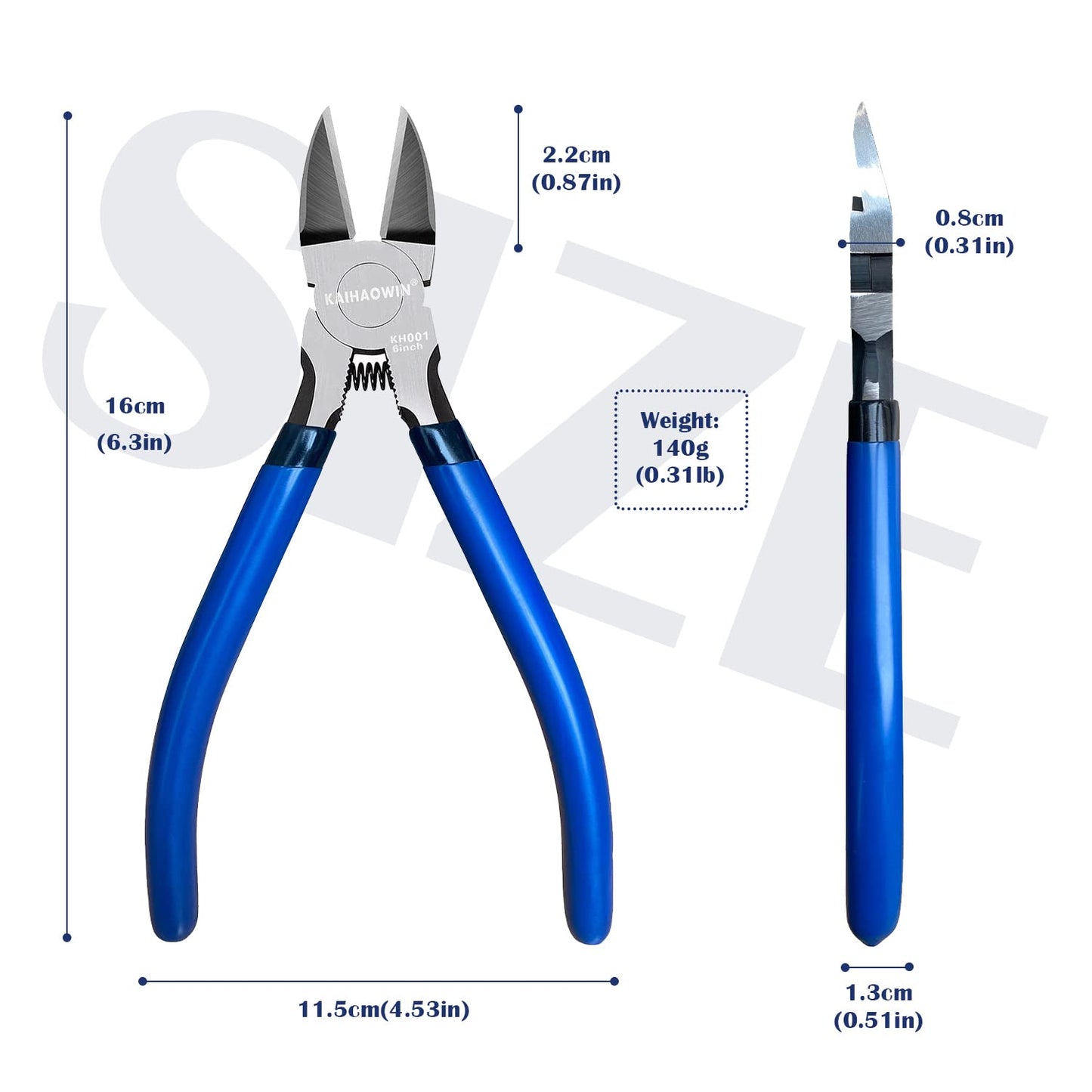 KAIHAOWIN 2-Pack 6.5" Wire Cutters, Flush Diagonal Side Cutters, Ultra-Sharp Spring-Loaded Snips for Jewelry, Crafting, Blue