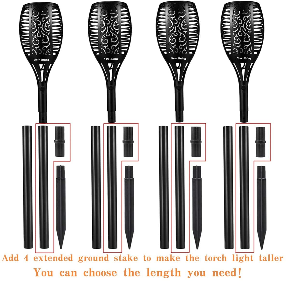 4PC Solar Torch Lights 43" Outdoor, 96 LED Flickering Flame Pathway Garden Lights, Waterproof, Auto On/Off, Christmas Decor