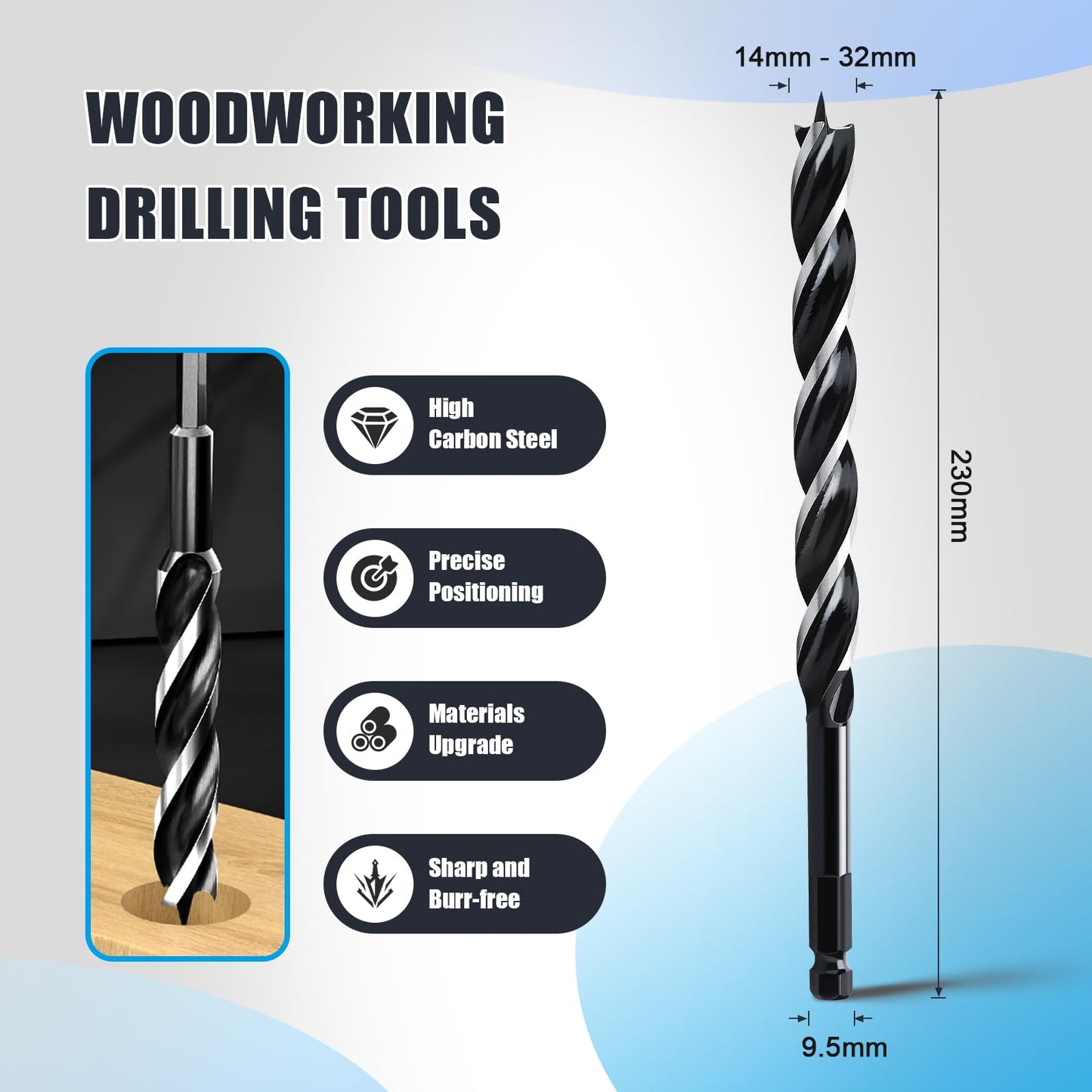 1" x 9" Auger Drill Bit for Wood,Hex Shank Tri Flute Wood Drill Bit for Soft and Hard Wood,Plastic,Drywall and Composite Materials