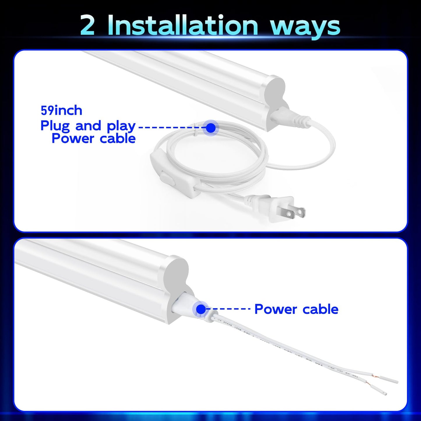 hykolity 2-Pack 4FT LED Shop Light, 22W 2200lm 6500K, Linkable Utility Fixture with Built-in On/Off Switch