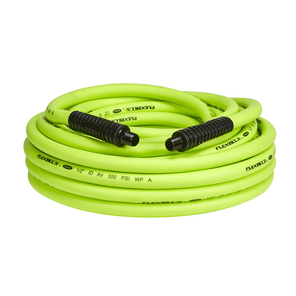 Flexzilla Air Hose, 1/2 in. x 50 ft., 1/2 in. MNPT Fittings, Heavy Duty, Lightweight, Hybrid, ZillaGreen - HFZ1250YW4