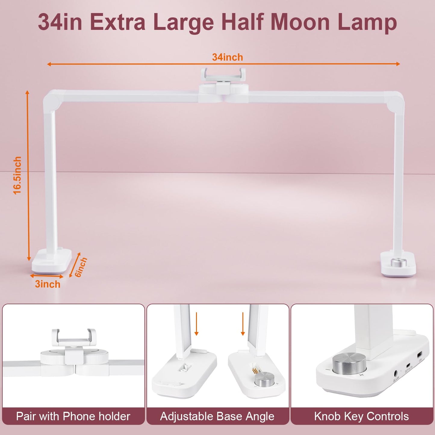 iVict 34" Nail Desk Lamp with Phone Stand, Adjustable Brightness 0-100%, 3000K-6000K LED Light for Nails, Tattoos & Beauty