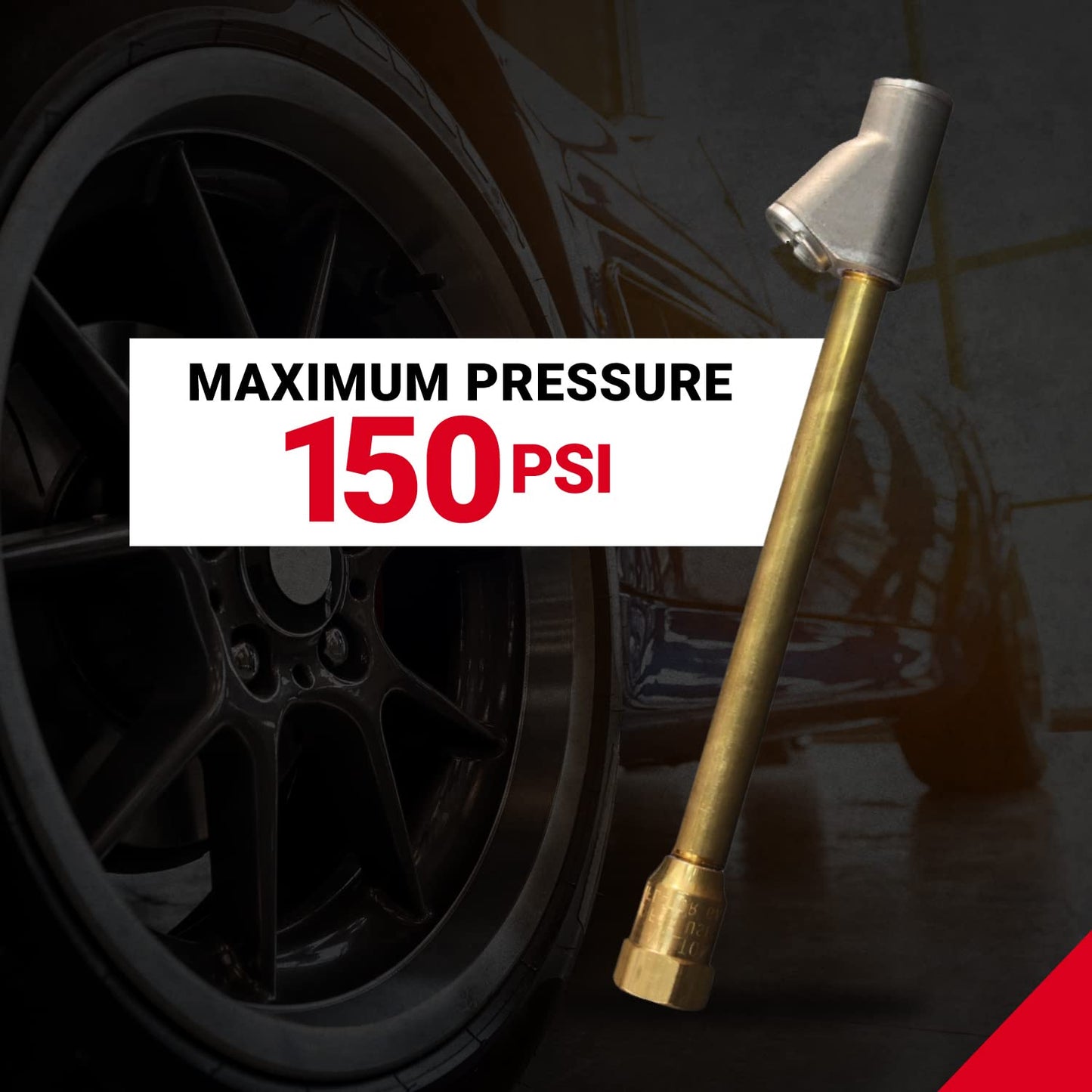 Straight Foot Dual Head Air Chuck Tire Pressue Guage, 1/4" FNPT, 150 PSI, Truck, Tractor Trailer, Semi Truck, Dually, RV & Car, S-693 (Single Pack)
