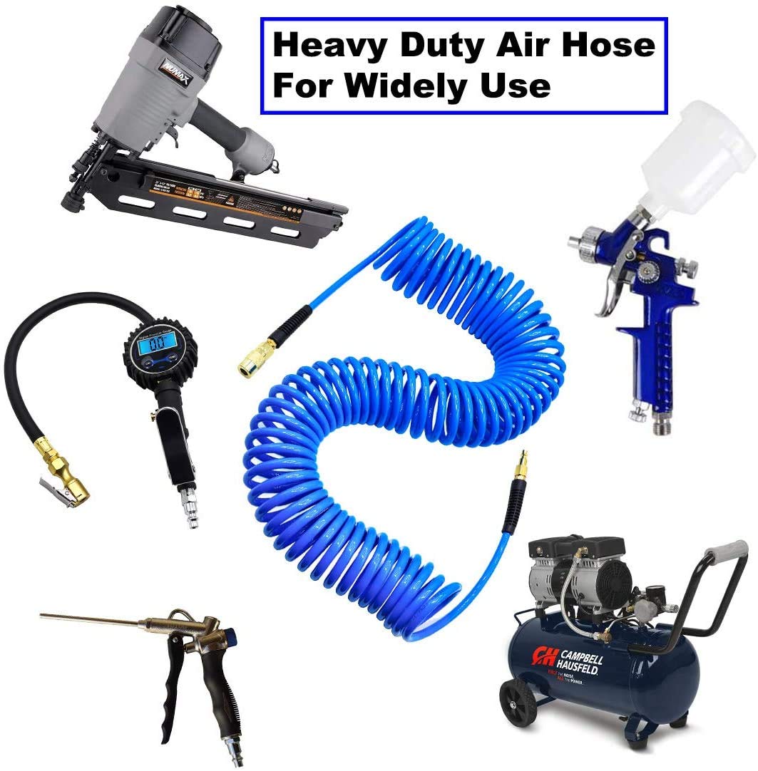 YOTOO 25ft Blue Polyurethane Air Hose 1/4" ID with Bend Restrictor, Industrial 1/4" Quick Coupler & Plug for Air Compressors