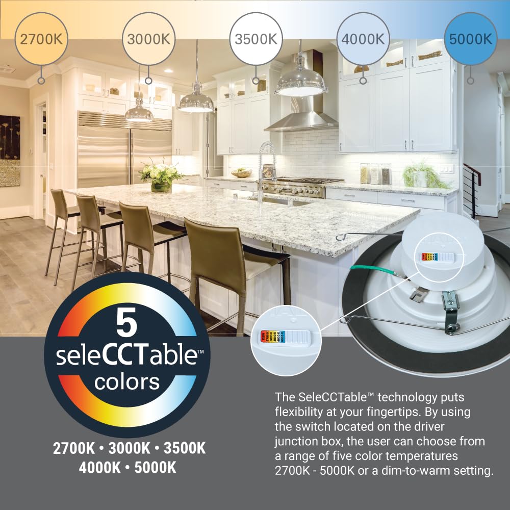 **HALO 5/6 Inch LED Recessed Light Trim, Selectable CCT 2700K–5000K, Dimmable, Wet Location Indoor/Outdoor Downlight Retrofit**