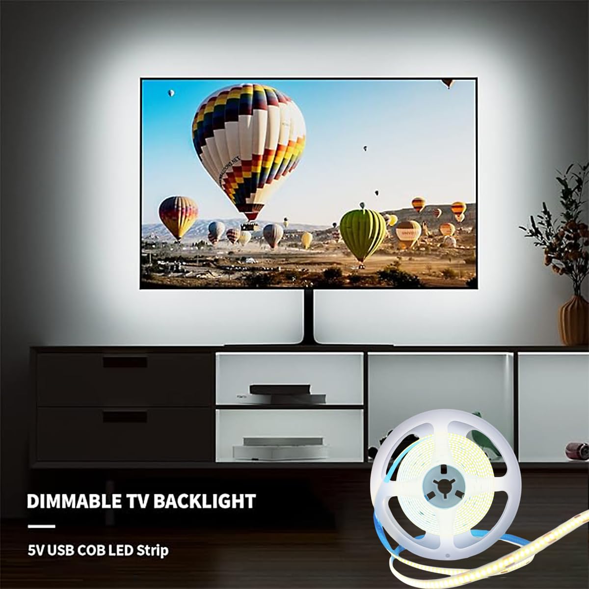 ZSLAIFU 5V USB COB LED Strip Light, 3.28ft White LED for TV, Cabinet, Kitchen, Living Room, Shelves, Display Lighting