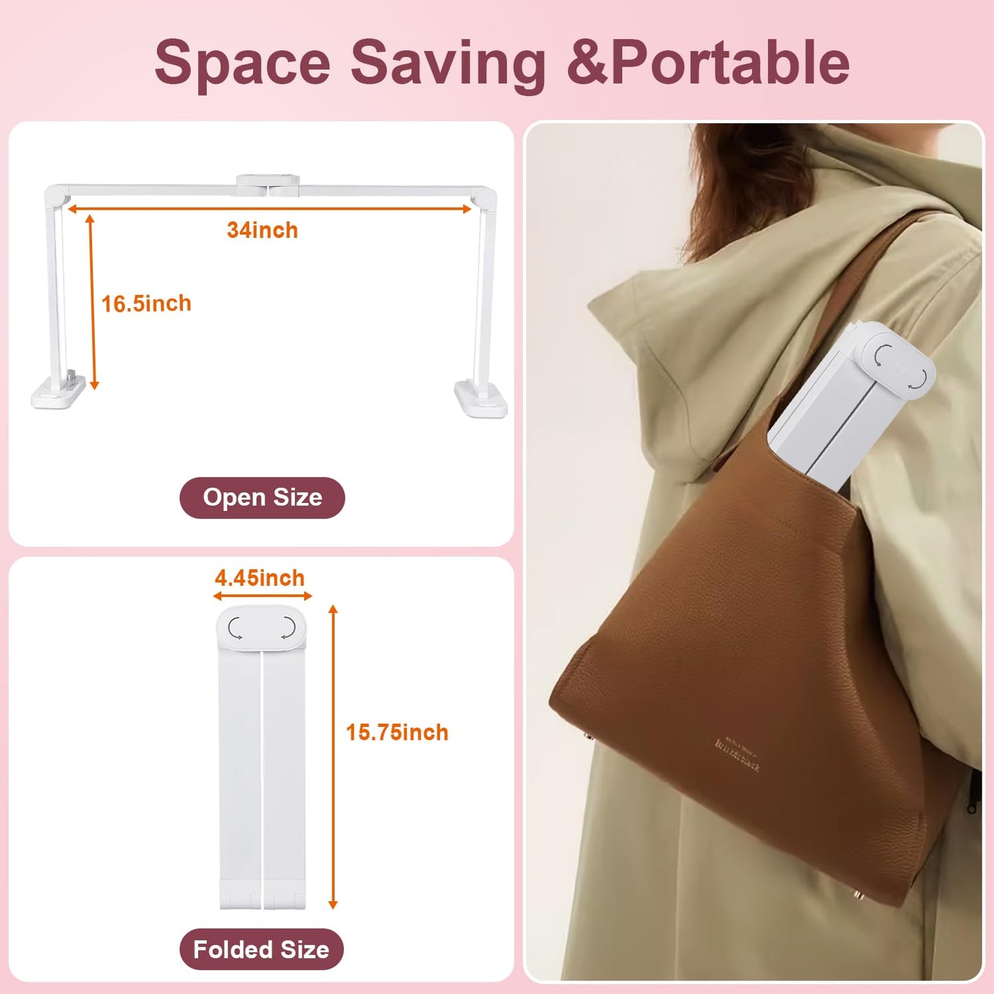 iVict 34" Nail Desk Lamp with Phone Stand, Adjustable Brightness 0-100%, 3000K-6000K LED Light for Nails, Tattoos & Beauty