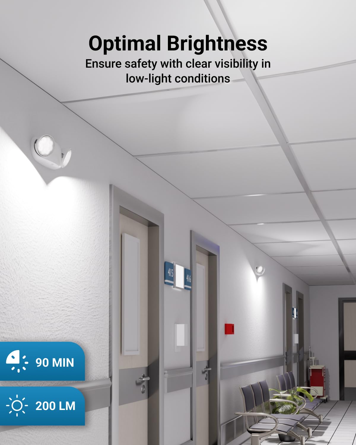 Sunco 6-Pack Outdoor Emergency LED Light, 2 Adjustable Heads, 200 Lumen, 6500K, Fire-Resistant, Wall Mount, Backup Battery, White