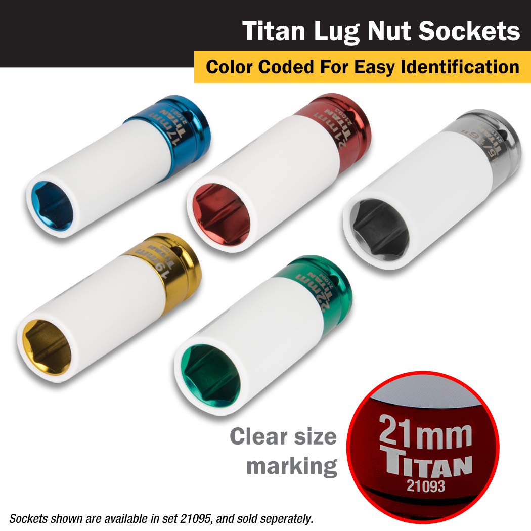 Titan 21093 1/2-Inch Drive x 21mm Non-marring Impact Deep Lug Nut Socket