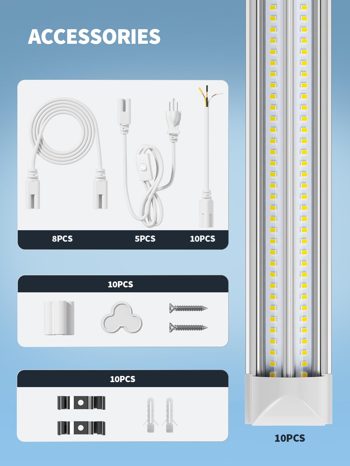 ELEKICO 8FT LED Shop Light, 100W 19500LM, Super Bright 5000K, Linkable Garage & Workshop Ceiling Light