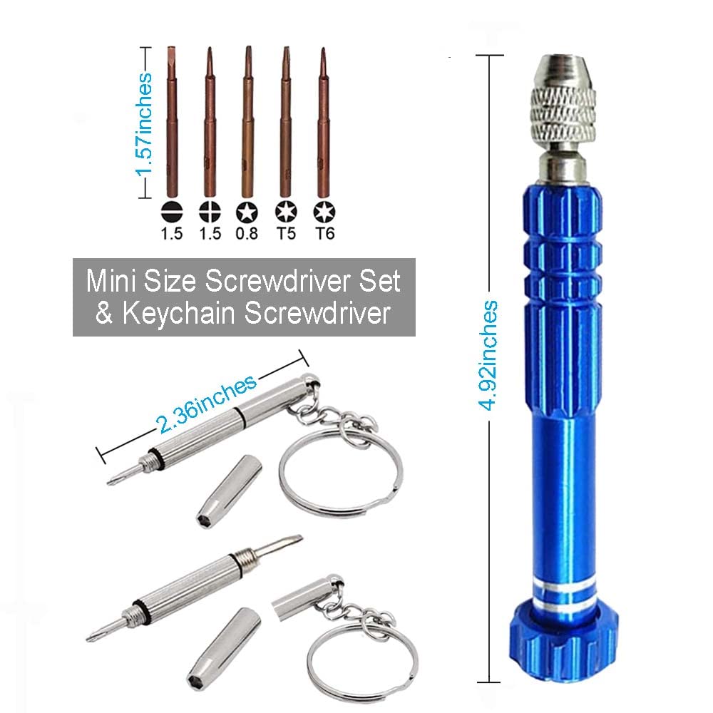5-in-1 Eyeglass & Electronics Repair Kit – Precision Screwdrivers (T5-T6,+/-1.5,Star 0.8) with Mini Keychain for Glasses, Watches, Phones