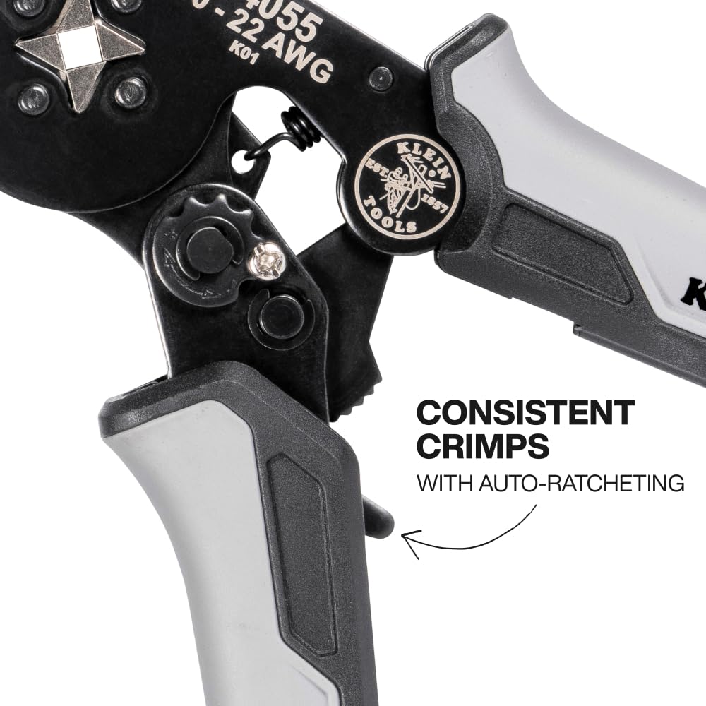 Klein Tools 34060 Ferrule Crimping Tool Set – Ratcheting Square Crimper Pliers, 1200 Terminals 10-22 AWG, Soft Carry Case