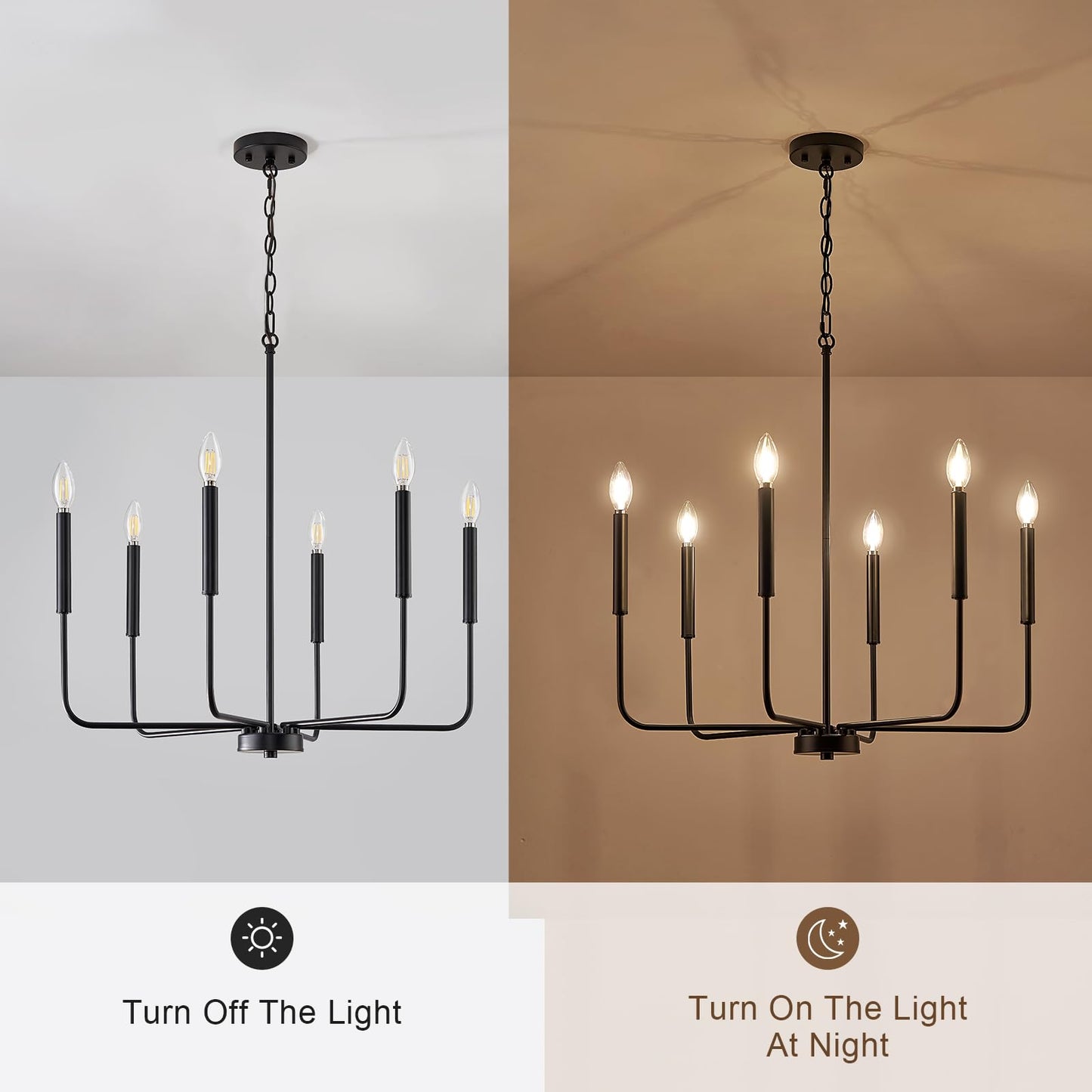 ONESMING 6-Light Modern Black Chandelier, Metal Farmhouse Hanging Pendant Light for Dining Room, Kitchen, Living Room, Bedroom