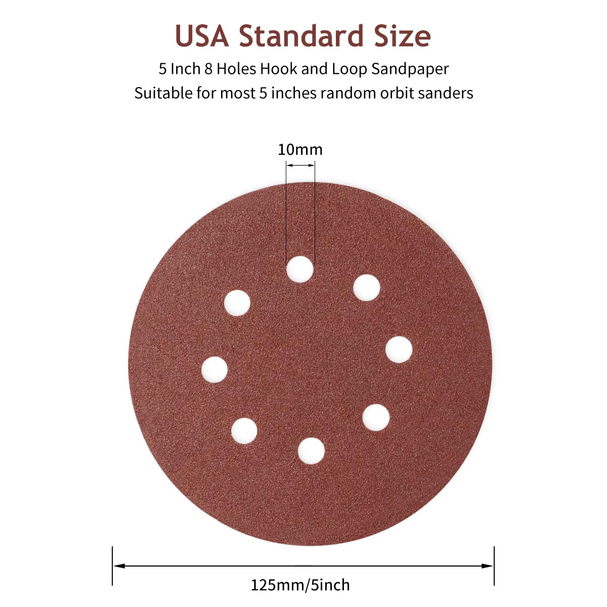 SUPBICCO 5 Inch 8 Hole Sanding Discs Hook and Loop, 50 PCS 80 Grit Round Sand Paper Disc, Aluminum Oxide Sandpaper Pads for Random Orbital Sander