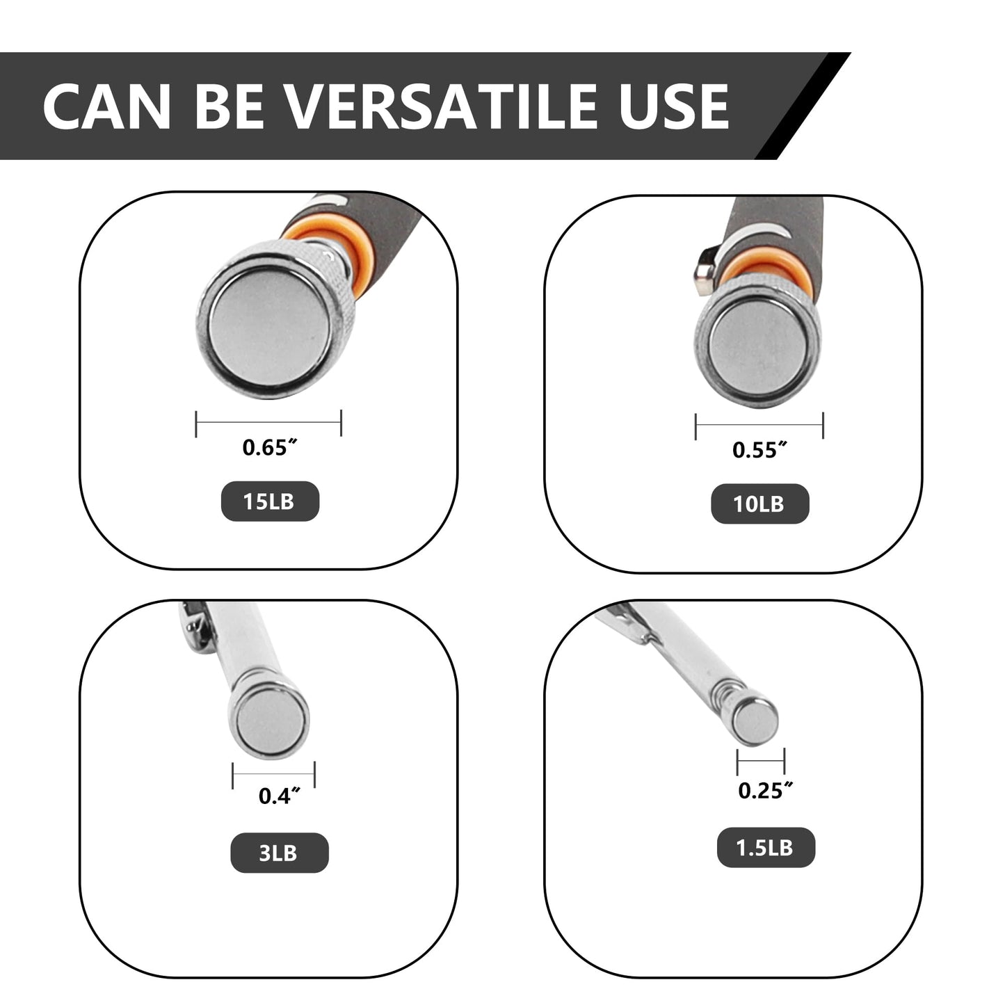 Mulwark 5-Piece Telescoping Magnetic Pickup Tool Set, Extendable 1.5–15LB Strong Pull Magnets with Rust-Proof Magnetic Tray for Mechanics, Automotive & DIY
