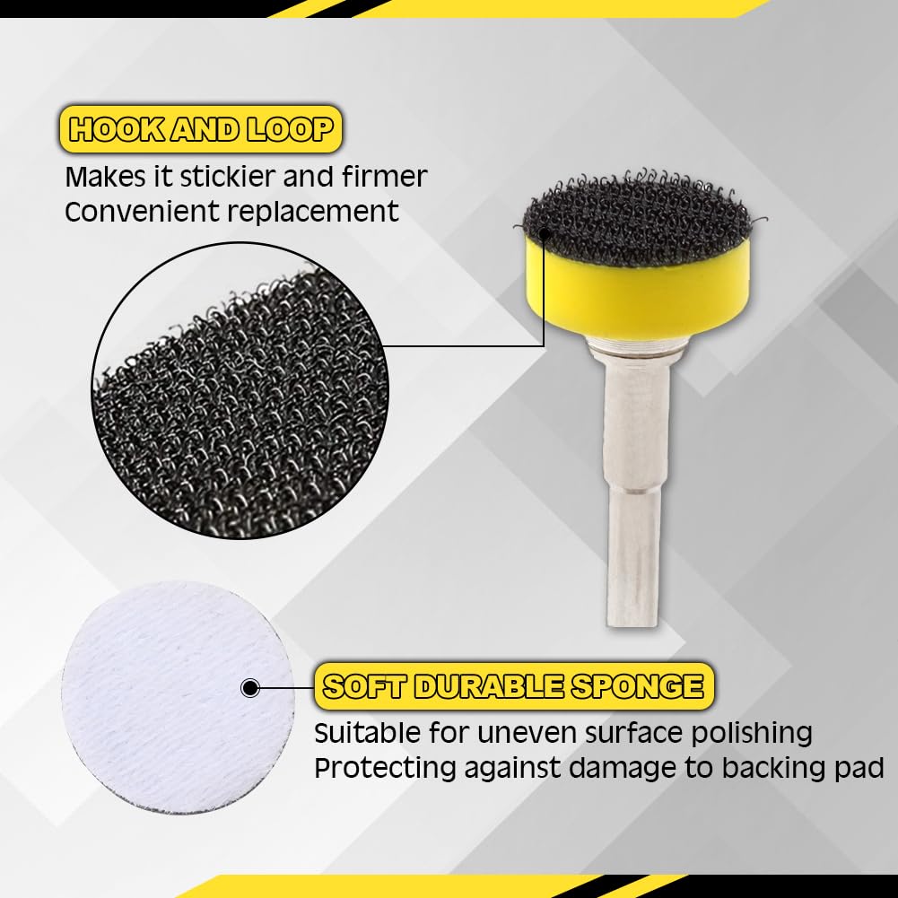 SPEEDWOX 5 Packs 1 Inches Hook and Loop Sanding Discs Pad Kit with Inch Shank Drill Attachment Backing Pads and Soft Foam Layer Buffering Pad