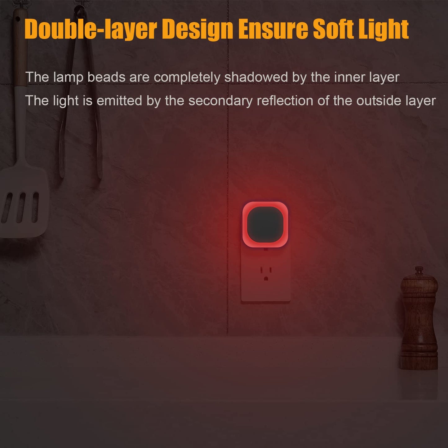 YUNLEX 2-Pack Plug-in Night Light, Auto Dusk-to-Dawn, Soft Dimmable LED, Red Glow for Bedroom, Nursery, Kids, Bathroom, Hallway