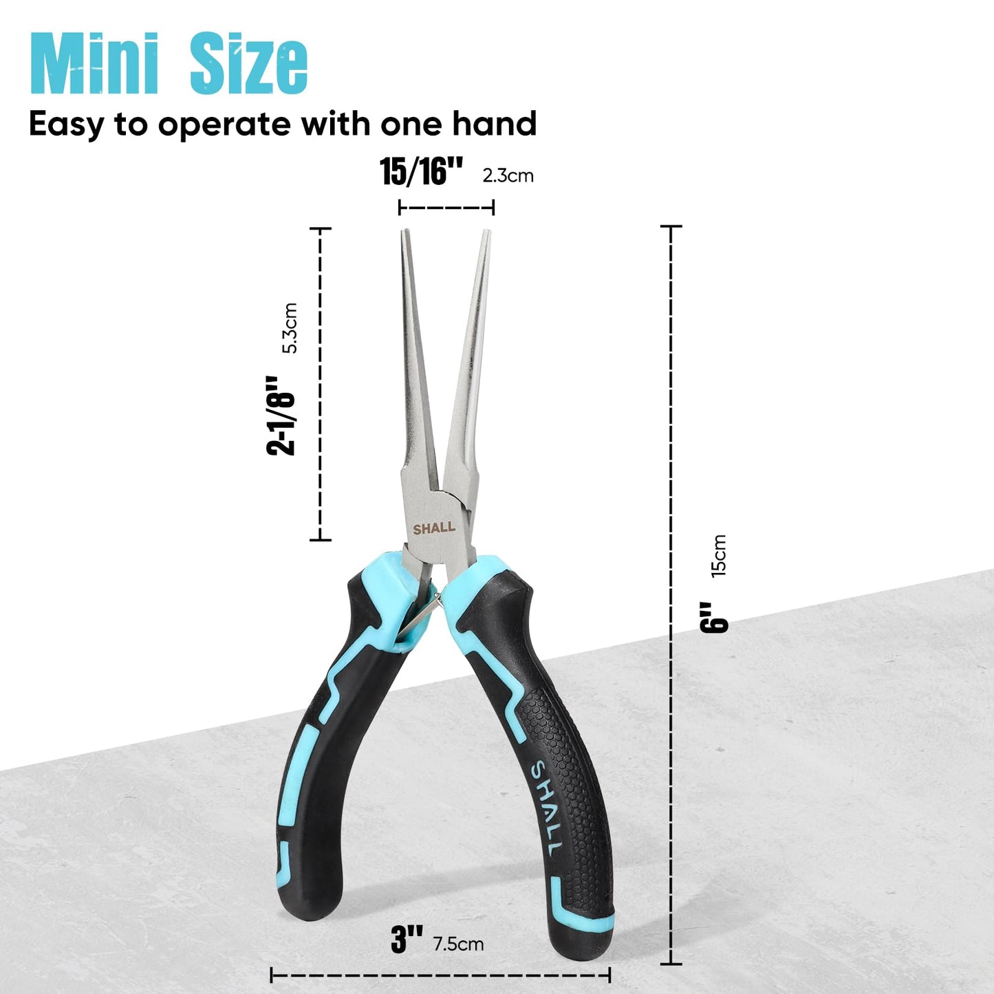 SHALL 6" Mini Needle Nose Pliers with Comfort Grip, Non-Serrated Drop Forged Steel Jaws for Jewelry, Crafts, Electronics Repair