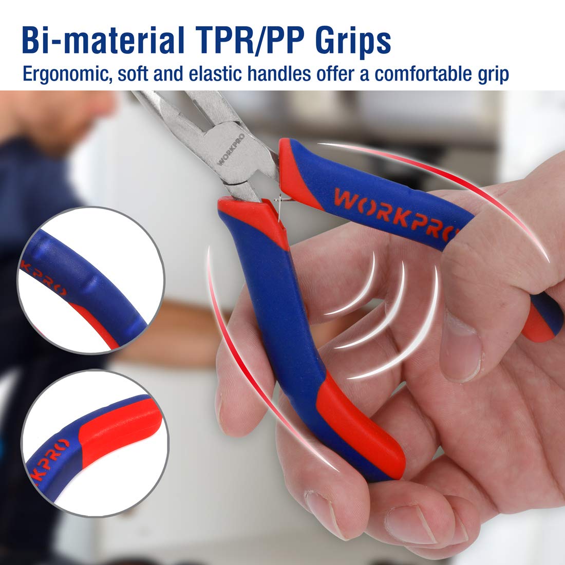 WORKPRO 6-Piece Mini Pliers Set with Pouch – Needle Nose, Diagonal, Long & Bent Nose, End Cutting, Linesman for Crafts & Electronics Repair