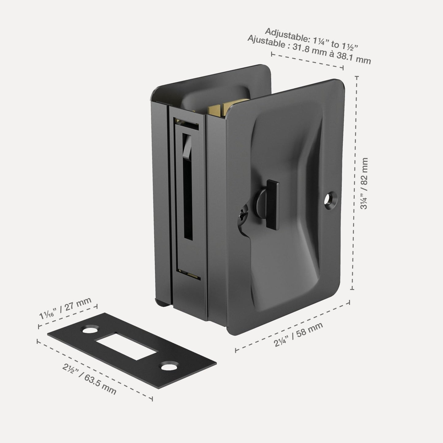 Richelieu Hardware 1701FBPSBC Onward Rectangular Pocket Door Pull with Privacy Lock, 3-1/4 in (82 mm), Black