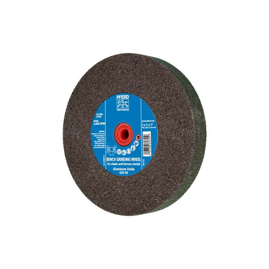 PFERD Vitrified Bench Grinding Wheel – Universal, 7" Diameter, 1" Thick, 1" Arbor, 46 Grit, Aluminum Oxide, for General Metalworking - Part 61755
