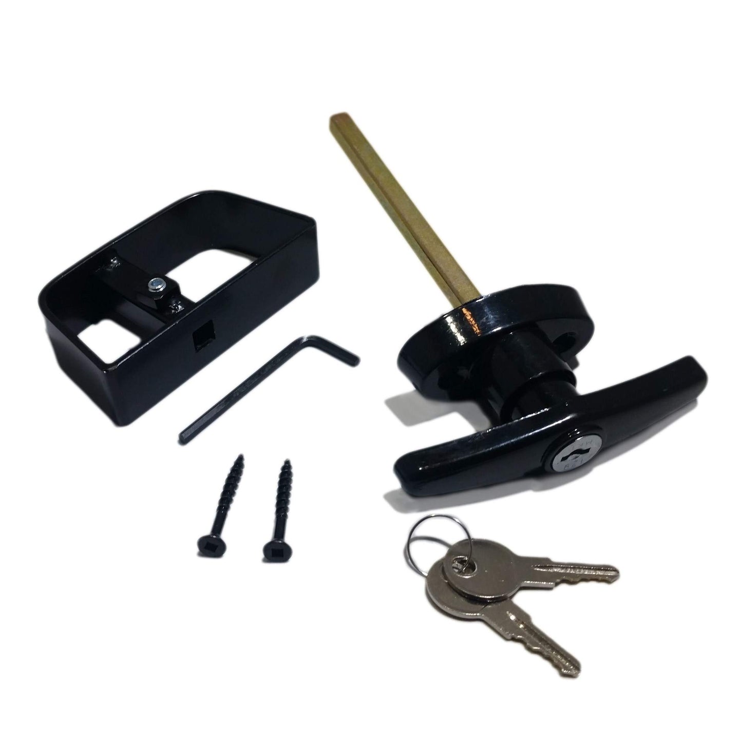 Shed Door T-Handle Lock Kit - Includes 2 Keys, Screws, Allen Wrench, 4-1/2" Stem, Shed & Barn Door Locks (Black)
