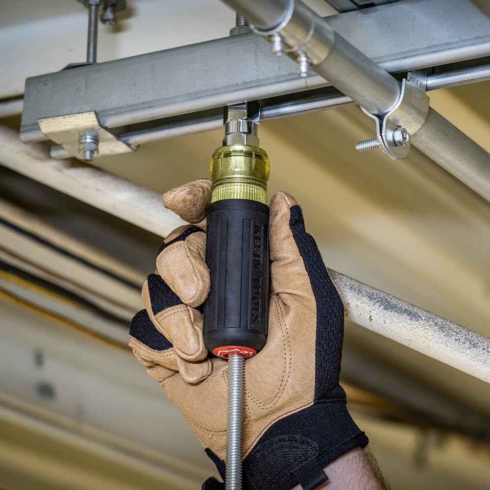 Klein Tools 328091 9-in-1 Multi-Nut Driver Tool, Pass Through Driver with SAE Hex Nut Sizes from 3/16 to 3/4-Inch and Cushion-Grip Handle