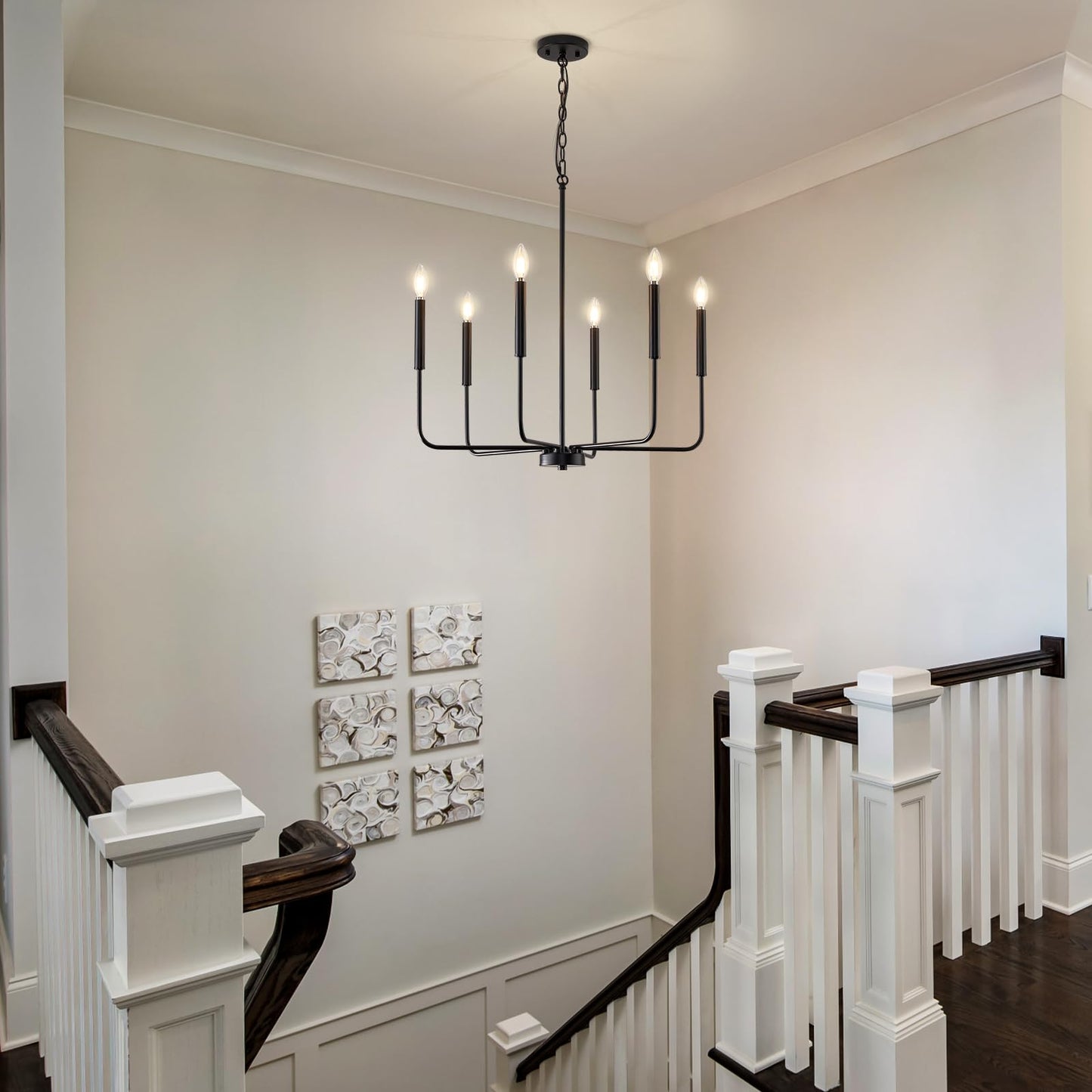 ONESMING 6-Light Modern Black Chandelier, Metal Farmhouse Hanging Pendant Light for Dining Room, Kitchen, Living Room, Bedroom