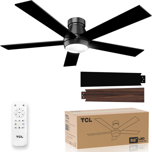 **TCL 52” Black Ceiling Fan with Light & Remote, Modern LED 3-Color 3CCT, Quiet Motor for Bedroom & Living Room**